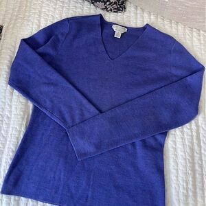 Casual Corner Deep Purple Italian Merino Wool V-Neck Sweater